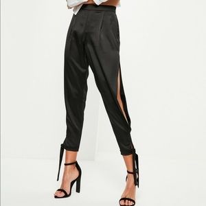 Side split satin pants
